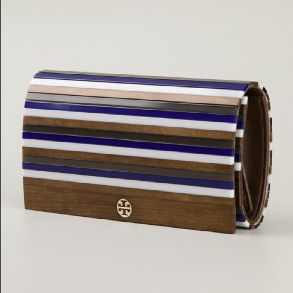 Tory Burch Rayna Striped Wooden Clutch - NWOT
